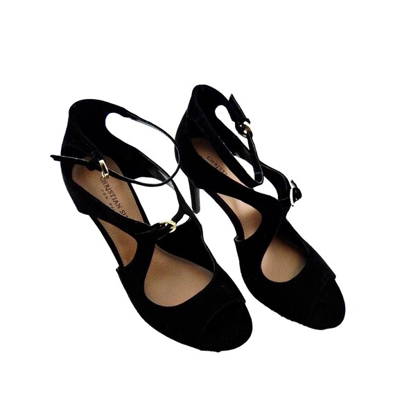 Christian Soriano Women's 2 Strap Close Open Toe Black Suede 4'' Heels Size 7.5 - Picture 4 of 7